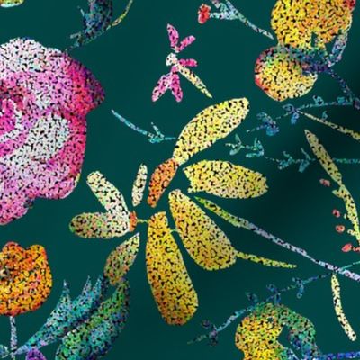 June Floral Pointillism Version // Deep Teal 