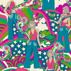 Sandy Starchild's Dream Pockets 70s Psychedelic Fashionistas (Fuchsia Green) - Large 