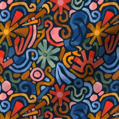 Happy Abstract Floral in Navy - Small