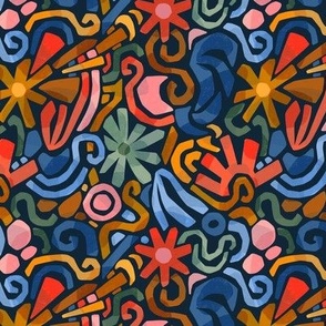 Happy Abstract Floral in Navy - Small