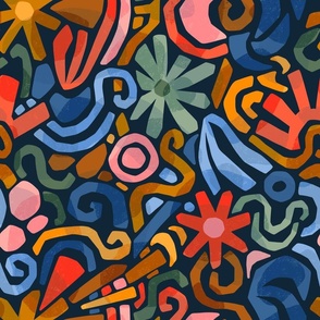 Happy Abstract Floral in Navy - Large