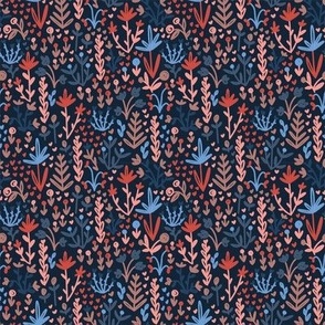 Hearts and Flowers in Navy - Small
