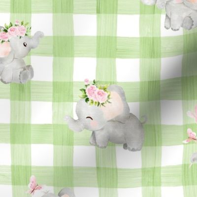 elephant green gingham