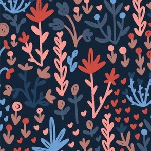 Hearts and Flowers in Navy - Large
