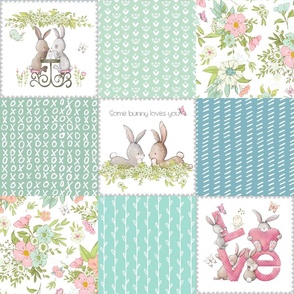 Love Some Bunny Patchwork Blanket Quilt, Cute Bunnies + Flowers for Girls, GL-quilt A