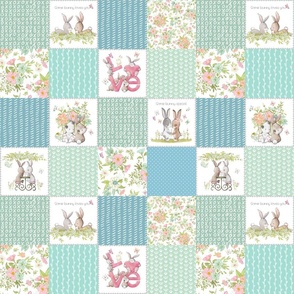 3" Love Some Bunny Patchwork Blanket Quilt, Cute Bunnies + Flowers for Girls, GL-quilt A