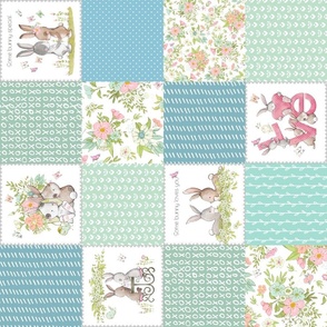 4 1/2" Love Some Bunny Patchwork Blanket Quilt, Cute Bunnies + Flowers for Girls, GL-quilt A rotated