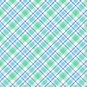 Small Mint Lime Blue Diagonal Plaid