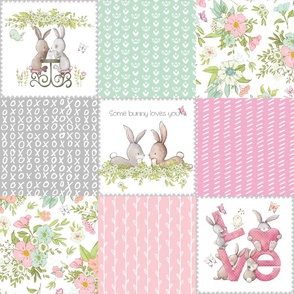 Love Some Bunny Patchwork Blanket Quilt, Cute Bunnies + Flowers for Girls, GL-quilt B
