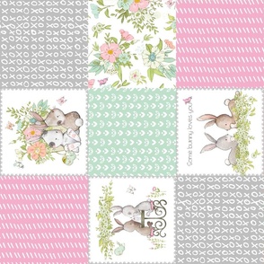 Love Some Bunny Patchwork Blanket Quilt, Cute Bunnies + Flowers for Girls, GL-quilt B rotated