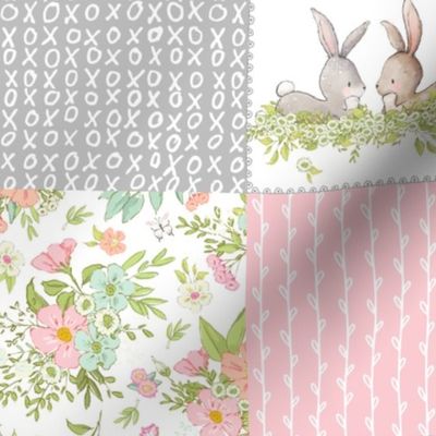 4 1/2" Love Some Bunny Patchwork Blanket Quilt, Cute Bunnies + Flowers for Girls, GL-quilt B