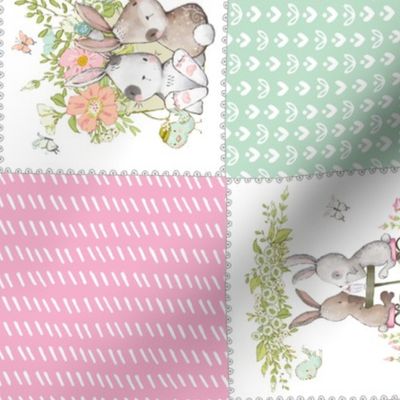 4 1/2" Love Some Bunny Patchwork Blanket Quilt, Cute Bunnies + Flowers for Girls, GL-quilt B rotated