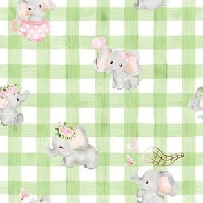 small scale elephant green gingham