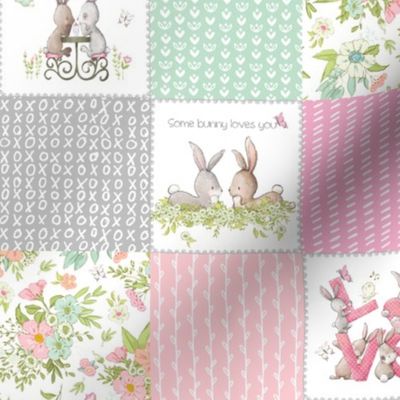 3" Love Some Bunny Patchwork Blanket Quilt, Cute Bunnies + Flowers for Girls, GL-quilt B