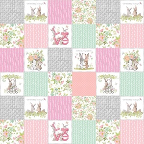 3" Love Some Bunny Patchwork Blanket Quilt, Cute Bunnies + Flowers for Girls, GL-quilt B