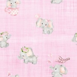 small print elephant pink linen 