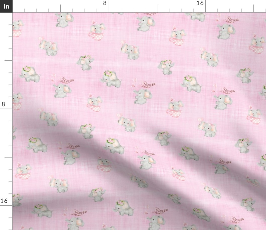 small print elephant pink linen 