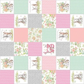 3" Love Some Bunny Patchwork Blanket Quilt, Cute Bunnies + Flowers for Girls, GL-quilt B rotated