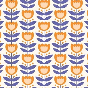 Med // Retro Tulips - Periwinkle Orange 