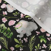 small scale pink floral elephant black