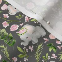 small scale pink floral elephant grey