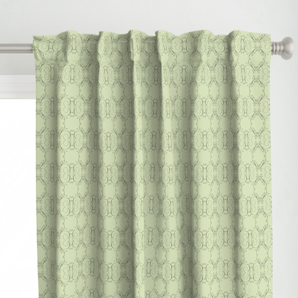 Filigree Scrollwork on Green Pinstripe