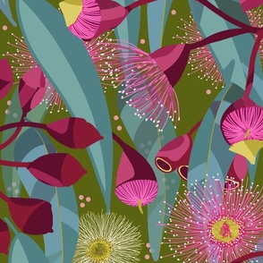 Large Eucalyptus Bloom Green Background