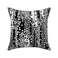 large scattered floral stripes in black and white