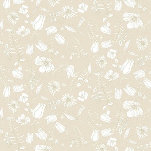 Cottage Floral in Neutral Beige and White - ditsy