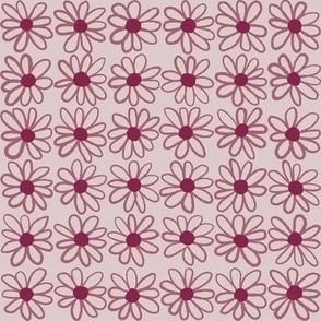 540 - Bumpy line daisy grid pattern in burgundy tones - medium scale for kids apparel, soft furnishings and crafting, pet accessories and quilting.