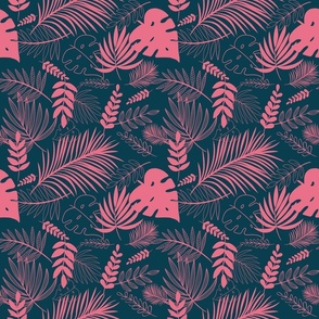 tropical Leaves on Navy