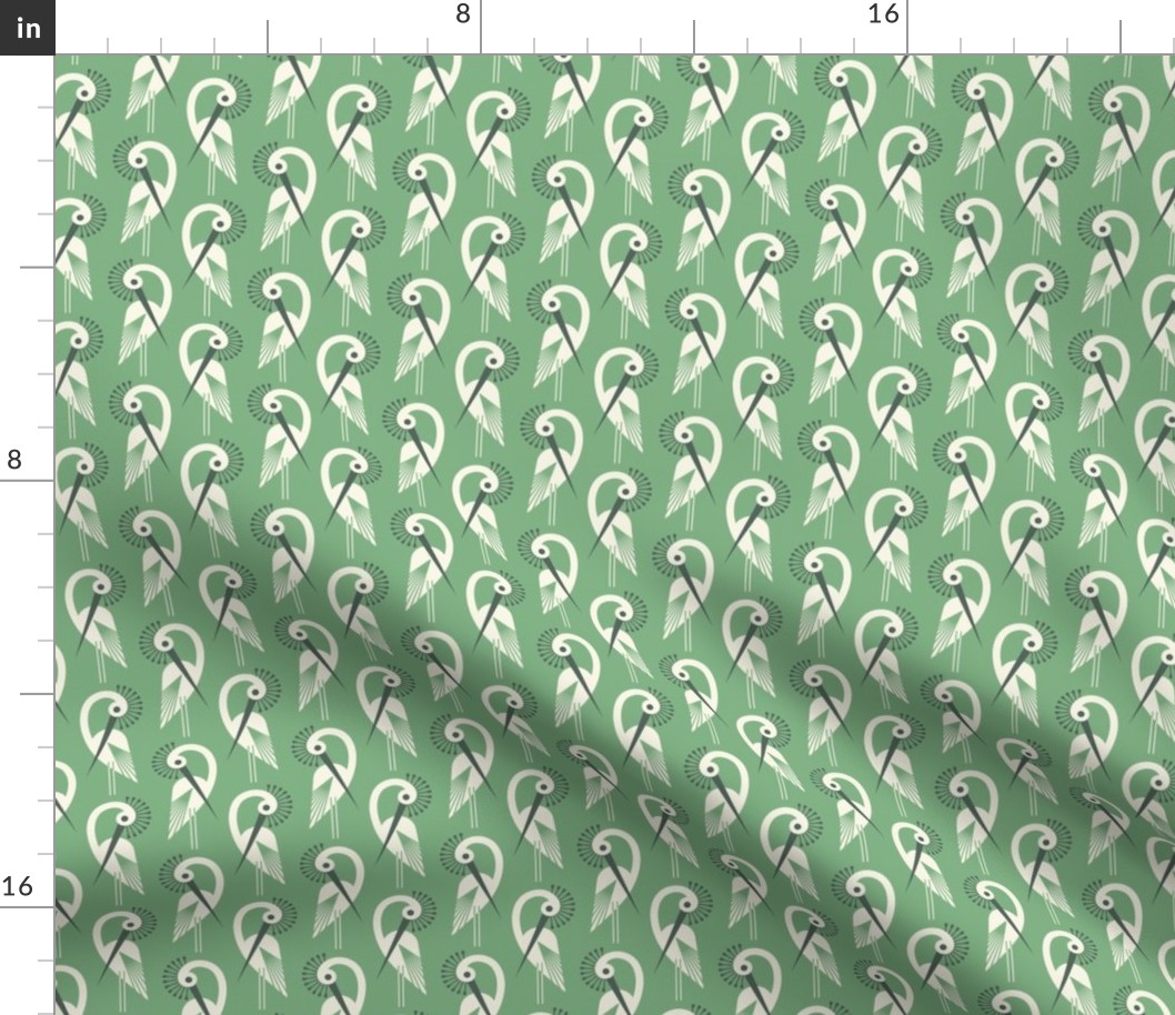 Pattern 0709 - elegant cranes, green