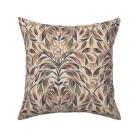 Floral Liberty Art Nouveau in dark pink and green foliage 