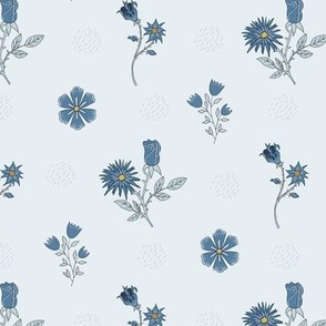 Blue floral sprigs on light blue