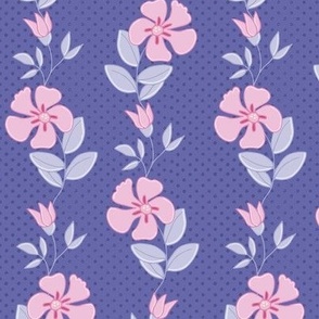 pink indian floral sprigs on periwinkle