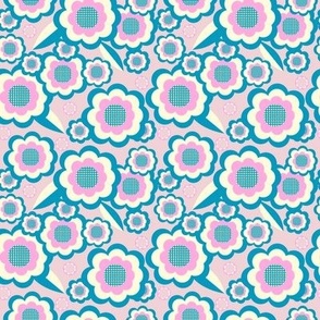 Retro Floral Pocket 2 Match, cotton candy and carribean, 4 inch