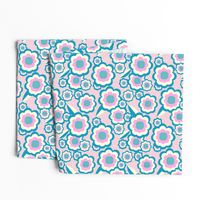 Retro Floral Pocket 2 Match, cotton candy and carribean, 8 inch