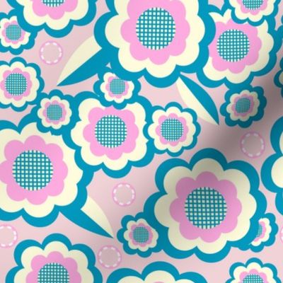 Retro Floral Pocket 2 Match, cotton candy and carribean, 8 inch