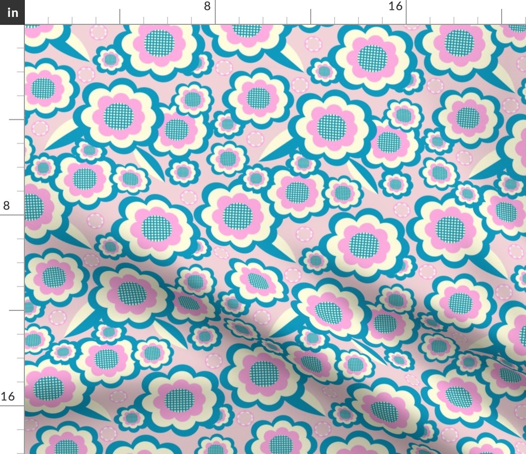 Retro Floral Pocket 2 Match, cotton candy and carribean, 8 inch