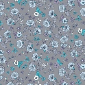 Morning Glory ditsy floral grey and blue