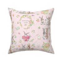 12" Some Bunny Loves You (shell pink) Cute Bunnies, Butterflies and Flowers, 12 inch repeat