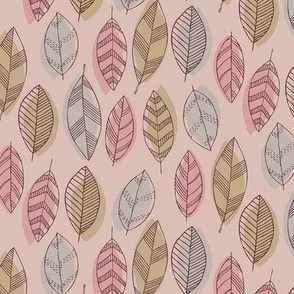 Abstract lineart skandi leaves pink
