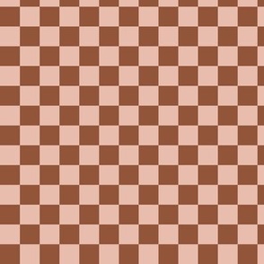 Minimalist boho checker plaid design basic check color block tartan nursery print fall burnt orange rust on blush pink
