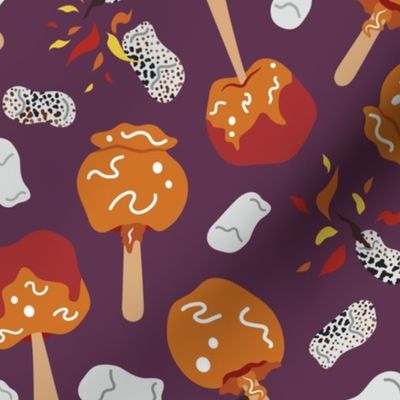 CANDY APPLES AND MARSHMALLOWS PATTERN _ON DUSK PURPLE