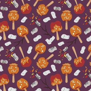 CANDY APPLES AND MARSHMALLOWS PATTERN _ON DUSK PURPLE