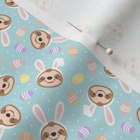 (small scale) Easter sloths - Easter eggs and bunny ears - pale blue - LAD22