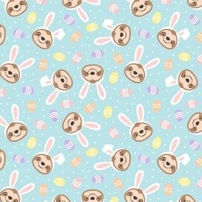 (small scale) Easter sloths - Easter eggs and bunny ears - pale blue - LAD22