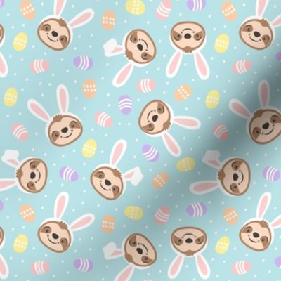 Easter sloths - Easter eggs and bunny ears - pale blue - LAD22