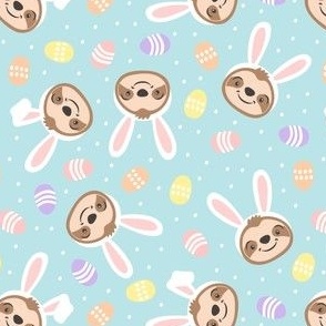 Easter sloths - Easter eggs and bunny ears - pale blue - LAD22