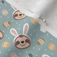 Easter sloths - Easter eggs and bunny ears - dusty blue - LAD22